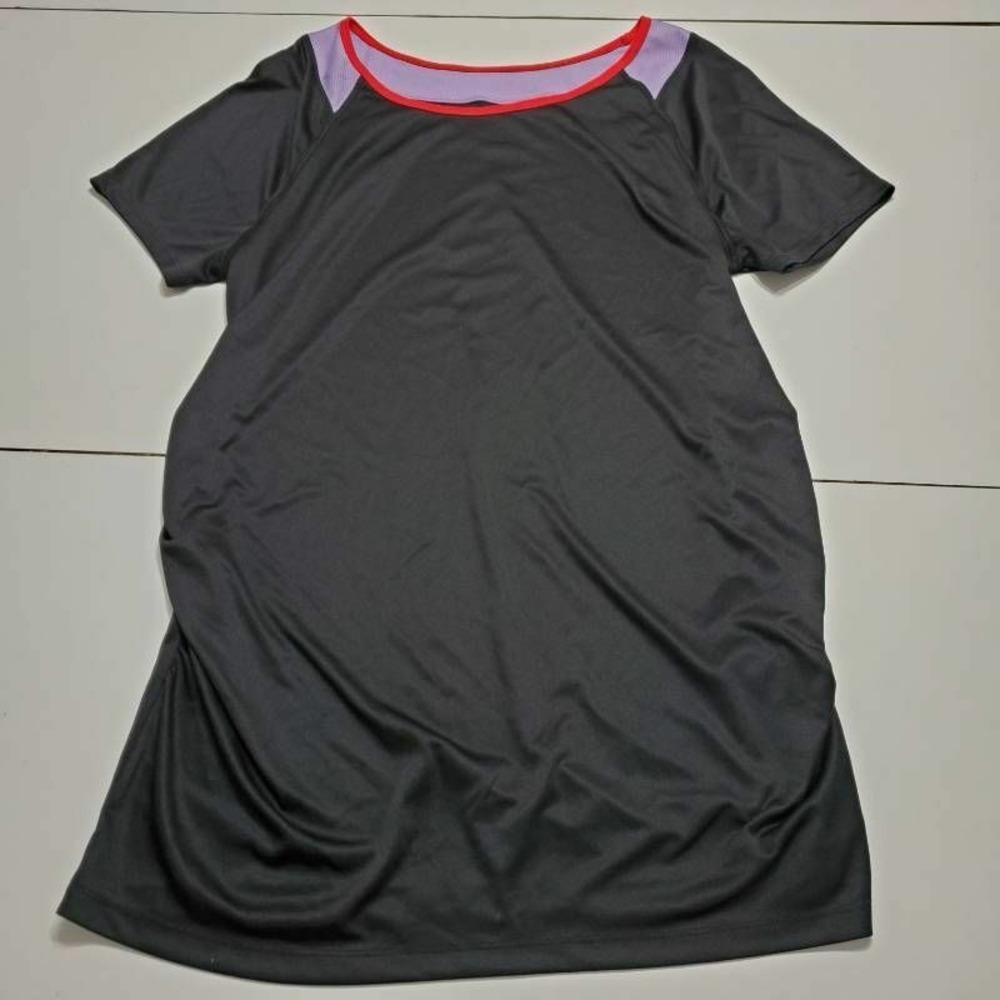 Ingrid & Isabel Womens Activewear Pullover Top Black Ruched Mesh Maternity XL